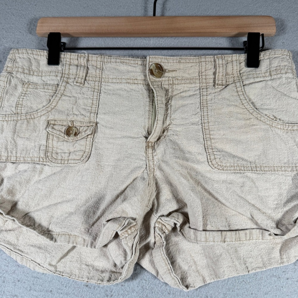 LEI Ashley Lowrise Linen Blend Shorts Natural Beige Size 11 LJ197-NAT Annie